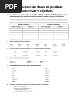 Ficha 5. Repaso de clases de palabras. Sustantivos y adjetivos