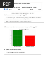 PROVA DE RECUPERAÇÃO FINAL de ciencias 4 ano