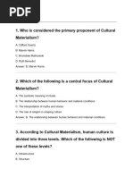 MCQ on Cultural Materialism