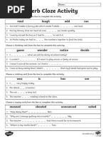 Verb Cloze Worksheet English