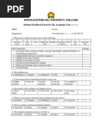 North-Eastern Hill University, Shillong Student Feedback Form For The Academic Year