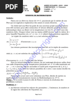 DEVOIR DU 1ER TRIMESTRE ÉPREUVE DE MATHEMATIQUES 1ERE C ANNEE SCOLAIRE 2024-2025 COLLEGE CATHOLIQUE NOTRE DAME DE LOURDRES