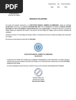 CARTA DE RENUNCIA VOLUNTARIA  CRISTOPHER