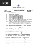 SECOND TERM EXAM  MATHS QN PAPER FOR X  - STANDARD- 2024 - 2025