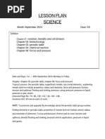 Science Class 8 Matric September Lesson Plan