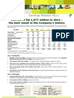 EBITDA of R$ 1,077 Million in 2011 - The Best Result in The Company's History