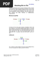 Matching 50Ω to 75Ω: Minimum-Loss Pad