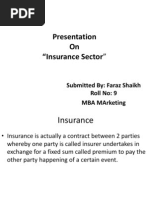 Presentation On "Insurance Sector": Submitted By: Faraz Shaikh Roll No: 9 Mba Marketing