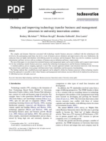 Defining and Improving Technology Transfer Business and Management Processes in University Innovation Centres