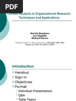 Content Analysis in Organizational Research: Techniques and Applications