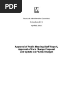 Approval of Public Hearing Staff Report, Approval of Fare Change Proposal and Update On FY2013 Budget