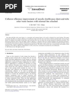 Collector Efficiency Improvement of Recyclic Double-Pass Sheet-And-Tube Solar Water Heaters With Internal Fins Attached