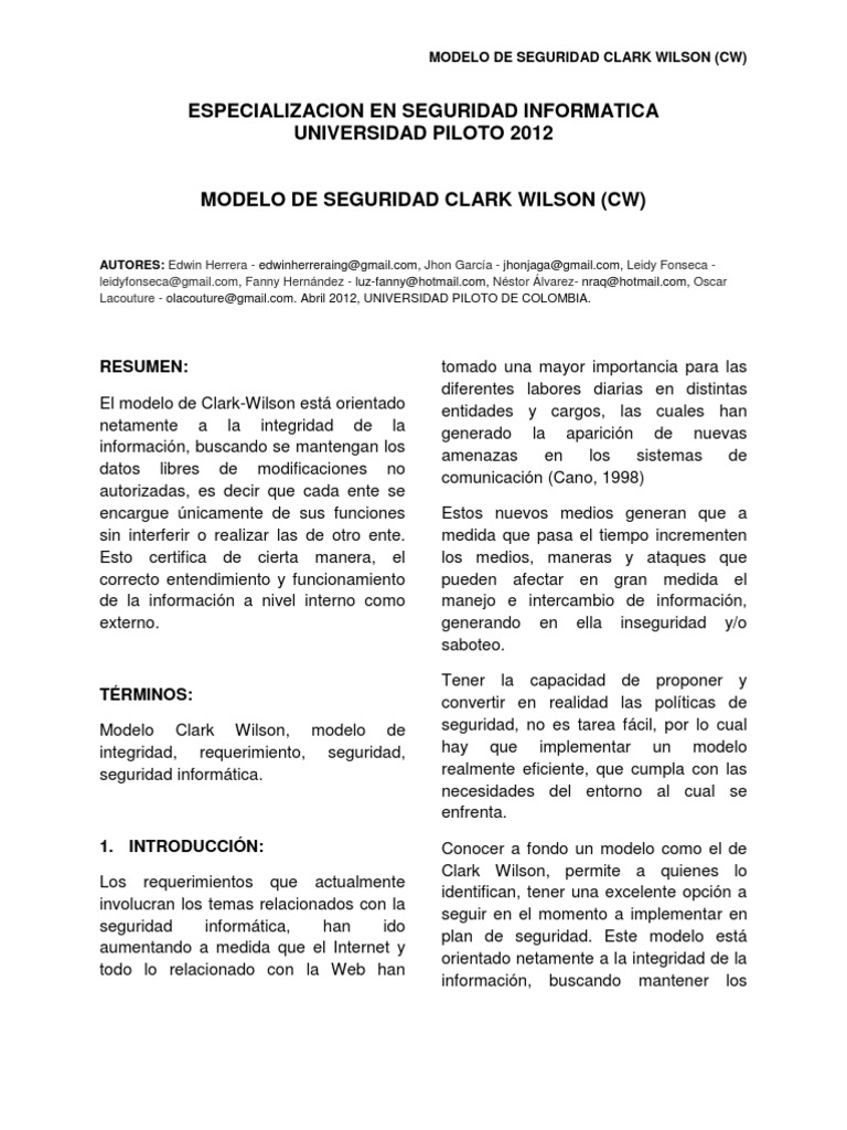 Modelo de Seguridad Clark-Wilson | PDF | Autenticación | Contabilidad