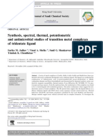 Synthesis, Spectral, Thermal, Potentiometric and Antimicrobial Studies of Transition Metal Complexes of Tridentate Ligand