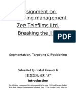 Assignment On Marketing Management Zee Telefilms Ltd. Breaking The Jinx