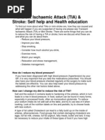 Transient Ischaemic Attack (TIA) & Stroke: Self Help and Health Education