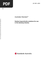 As 1087-2003 Sodium Hypochlorite Solutions For Use in The Dairying Industry