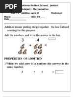 Math Worksheet Class 1 (Addition Up To 10)