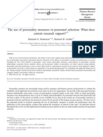 The Use of Personality Measures in Personnel Selection: What Does Current Research Support?