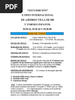 "Xxvi Edición" X Open Internacional de Ajedrez Villa de Ibi Y Torneo Infantil Sub 12, Sub 10 Y Sub 08