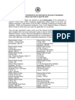 Roll Nos. of Candidates Shortlisted For The Interview For The Post of Assistants For Which Written Examination Was Held On April 29, 2012