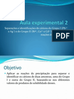 Separações e Identificações de Cátions Do Grupo I e Do Grupo II, Baseadas em Reações de Precipitação