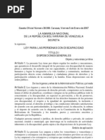 Ley para Las Personas Con Discapacidad - Venezuela - 05 de Enero 2007