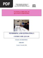 QUS 209 Tendering & Estimating I