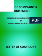 Letter of Complaint & Adjustment