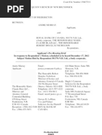 December 14, 2012, FM/27/12 Legal Brief Dated in response to Motion filed by 501376, a body corporate. FM/27/12 Charter Challenge - Charter Application –  Andre Murray v. ROYAL BANK OF CANADA, 501376 N.B. Ltd., a body corporate, Province of New Brunswick, Canada.