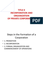 Title Ii Incorporation and Organization of Private Corporations