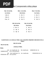 Fixture Del To Vóley Playa