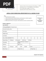 Application Form For Appointment of Academic Staff