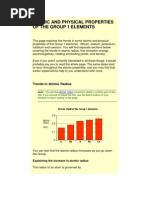 Atomic and Physical Properties of The Group 1 Elements