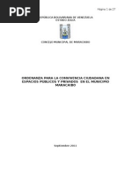 Ordenanza para La Convivencia Ciudadana en Espacios Públicos Y Privados en El Municipio Maracaibo