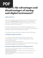 What Is The Advantages and Disadvantages of Analog and Digital Instrument