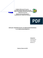 Ventajas y Desventajas de La Planificación Estratégica y La Planificación Normativa