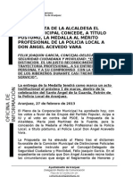 Nota Concesión Medalla A Don Ángel Acevedo Vara