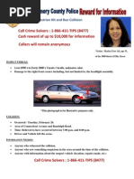 Crime Solvers Offers Reward For Information in Fatal Pedestrian Hit and Run Collision