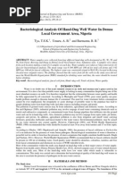 Bacteriological Analysis of Hand-Dug Well Water in Demsa Local Government Area, Nigeria