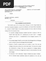 Final Judgment For Defendants v. Wells Fargo Bank, N.A., in A Residential Mortgage Foreclosure Case After Trial Held in Hernando County, Florida, Before Judge Angel On Feb. 14, 2013.