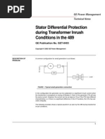 Stator Differential Protection During Transformer Inrush Conditions in The 489