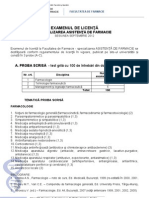 Tematica de Licenta Asistenta de Farmacie 2012