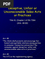 Deceptive, Unfair or Unconscionable Sales Acts or