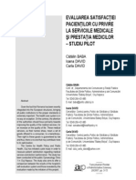 Evaluarea Satisfacţiei Pacienţilor Cu Privire La Serviciile Medicale Şi Prestaţia Medicilor - Studiu Pilot