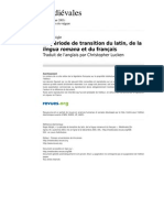 La Période de Transition Du Latin, de La Lingua Romana Et Du Français