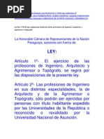 Ley Nro. 979 - 64 Que Reglamenta El Ejercicio de Las Profesiones de Ingeniero, Arquitecto, y Agrimensor o Topógrafo.