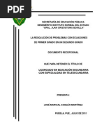 La Resolucion de Problemas Con Ecuaciones de Primer Grado en Un Segundo Grado