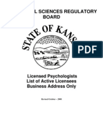 Behavioral Sciences Regulatory Board: Licensed Psychologists List of Active Licensees Business Address Only