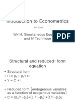 Introduction To Econometrics: Wk14. Simultaneous Equations and IV Technique